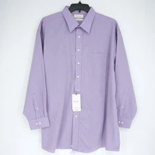 Roundtree Yorke Gold Label Shirt 18.5-34/35 BIG Purple White Check Non-Iron NWT