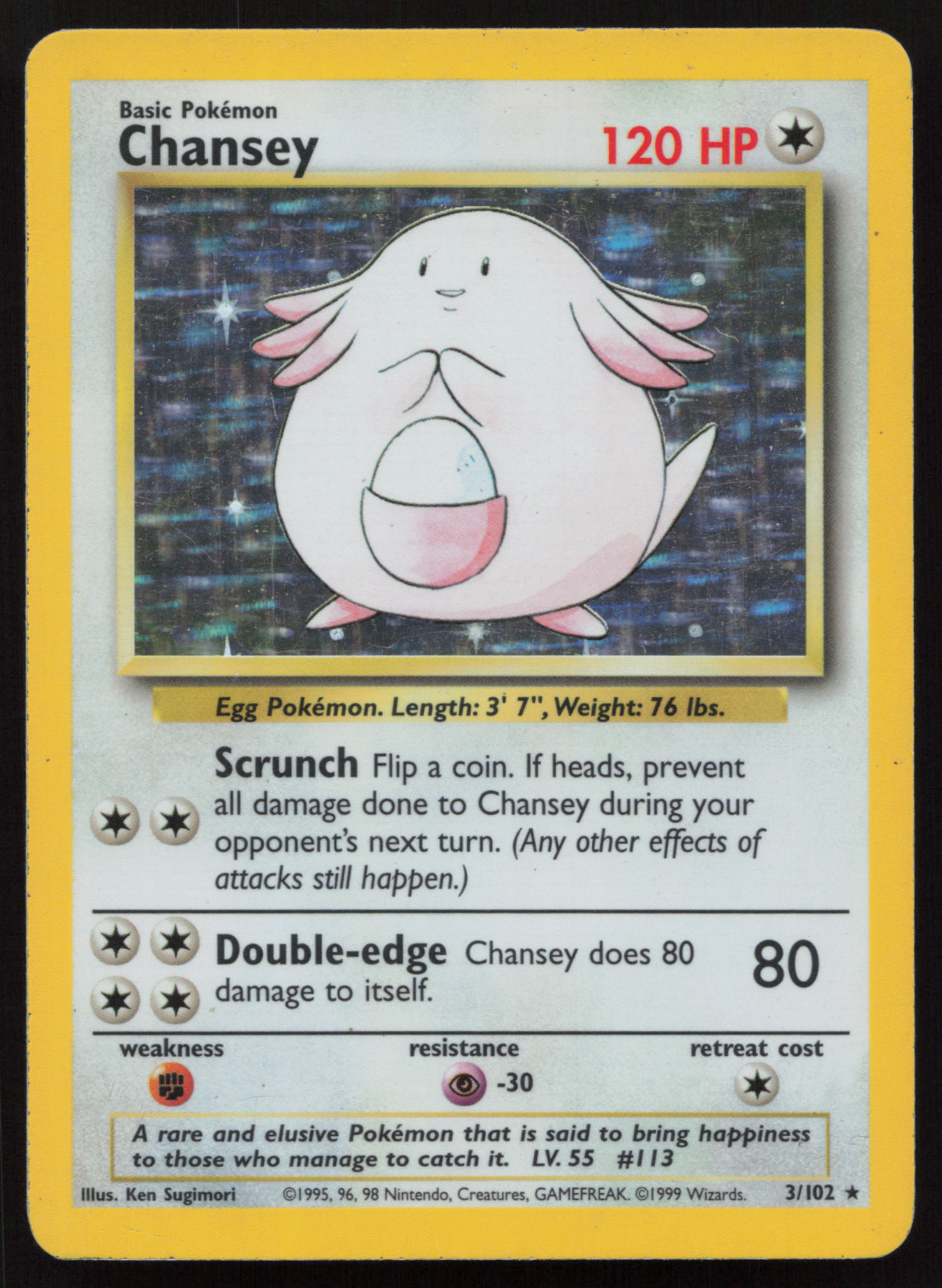 Chansey 3/102 - Holo Rare - Base Set Pokemon Card MP!