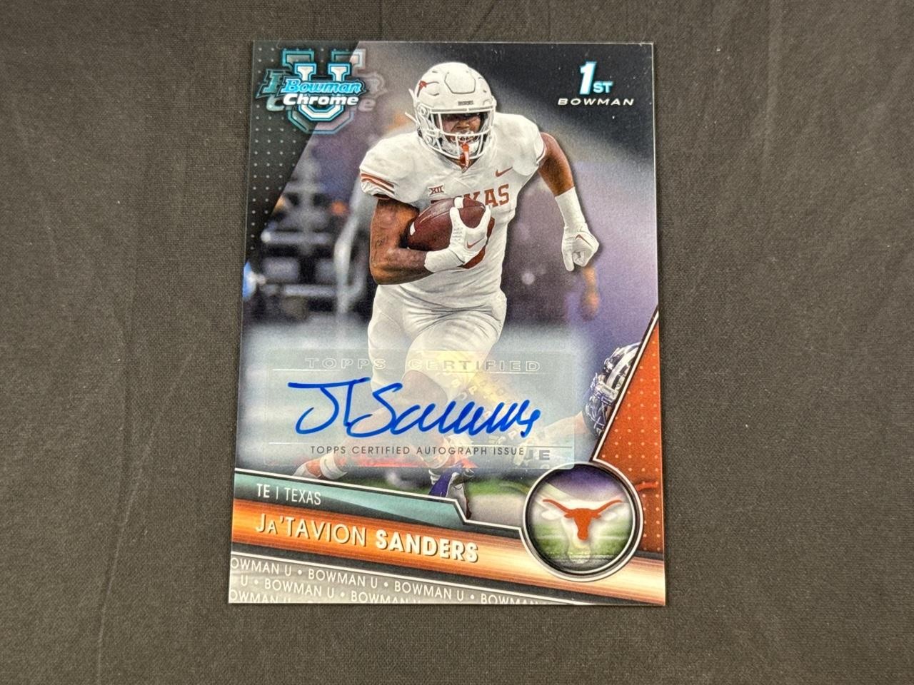 2023 BOWMAN CHROME U JA'TAVION SANDERS #158 1ST PROSPECT AUTO TEXAS PANTHERS RC