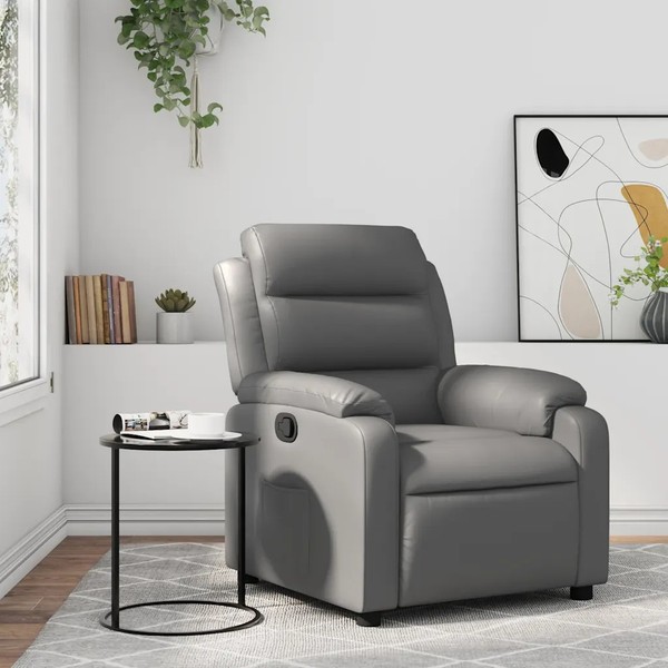 Relaxsessel Kunstleder Grau Mit Liegefunktion Und Manueller RüCkenverstellung-image