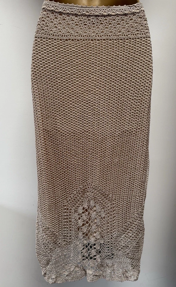 Karen Millen Vintage UK10/12 EU38/40 US6/8 Knitted Crochet Beige Midi Skirt - Image 4 of 4