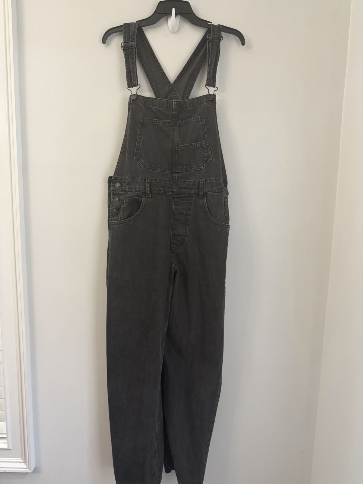 We The Free Free People Black Denim Overalls Washed Faded Straight Leg M