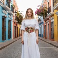 Women's Renaissance Floral Underbust Corset Belt Zipper Small