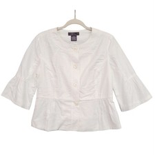 George Mark Eisen Blazer Jacket Womens 4 White Linen Blend Bell Sleeve Peplum