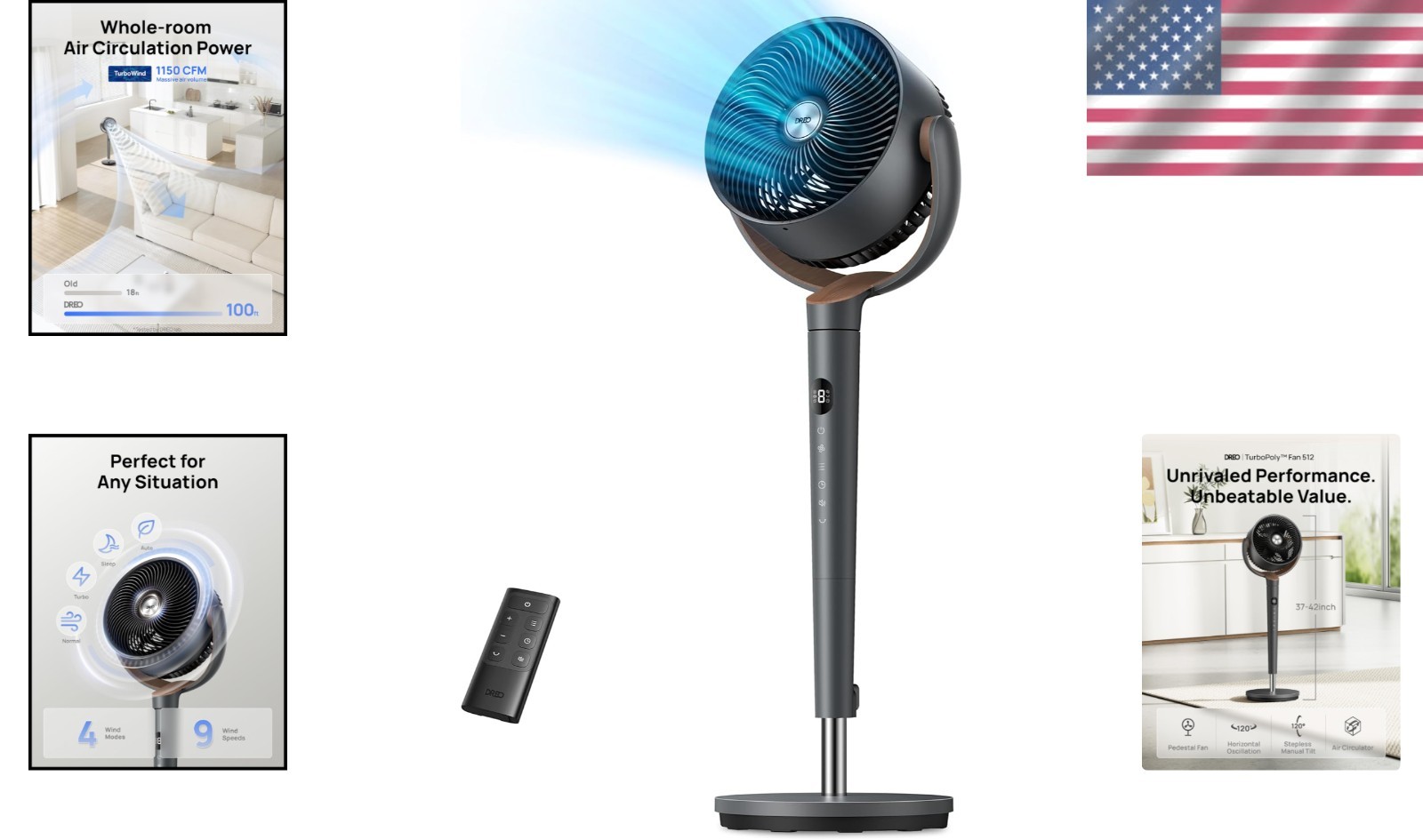 120° Oscillating Floor Fan with DC Motor, Remote Control