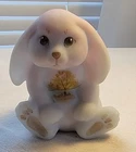 Fenton Lotus Mist Sitting Bunny Rabbit w/Log Cabin by Jim E. (Susan Bryan)