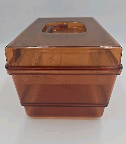 Vintage 9.5" x 6" x 5.5" tall Plastic Sewing Box Amber Brown See Through - Picture 6 of 12