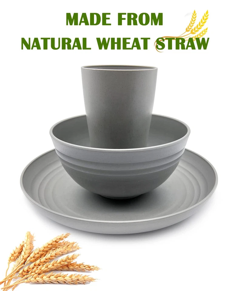 Wheat Straw Dinnerware Sets, 12-Piece Lightweight Plastic Dinnerware Set with... - Image 2 of 4
