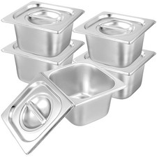 5 Pack 1/6 Size Anti-Jam Hotel Pans 4 Inch Deep Stainless Steel Hotel Pans wi...