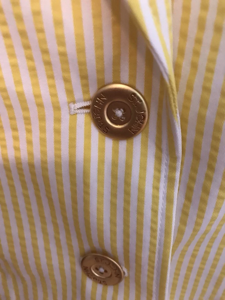 Chaqueta St John Knits Cadmio/Blanco Rayas Imitación Bolsillos Talla 14 Nueva con Etiquetas Foto 3 de 4