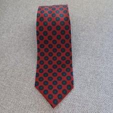 Burberrys Silk Tie Red Blue Floral Pattern Made in England Mens
