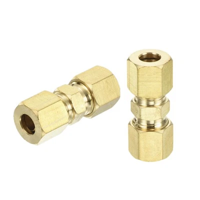 3Pcs 1/4" Tube OD x 1/4" Tube OD Brass Compression Tube Fitting Connector - image 1 of 4