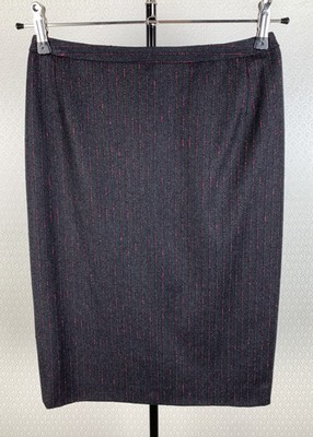 ELEGANCE Paris Damen 40 (38) Rock Kaschmir Wolle anthrazit rot Pencil-Skirt 0B2