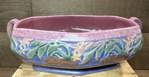 Vintage RARE ROSEVILLE POTTERY CONSOLE BOWL PINK BANEDA 10.25" long Centerpiece