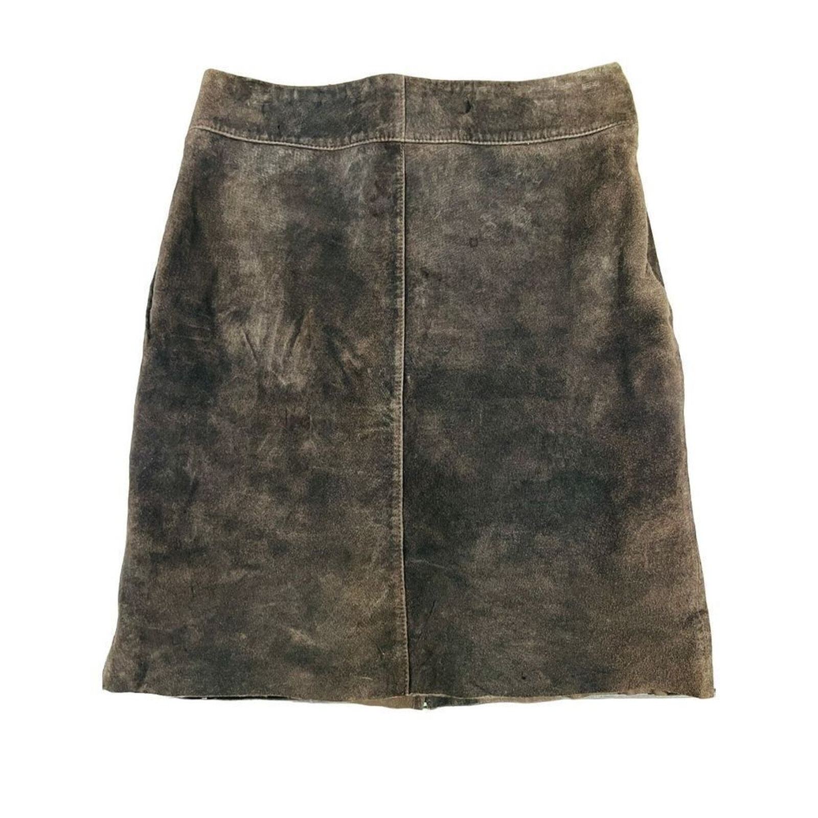 Express Brown 100% Leather Suede Skirt Vintage Y2… - image 1