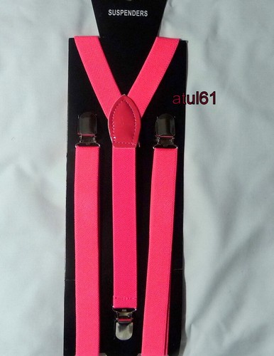 Bright Colour Braces Matching Pre-Tied Bow Tie Fancy Dress ,Disco 80'S Party - Picture 100 of 121