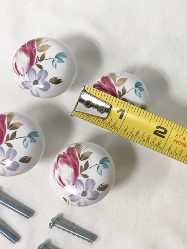 4 perillas de cajón de cerámica floral sobre blanco - vintage - Japón - Imagen 5 de 7
