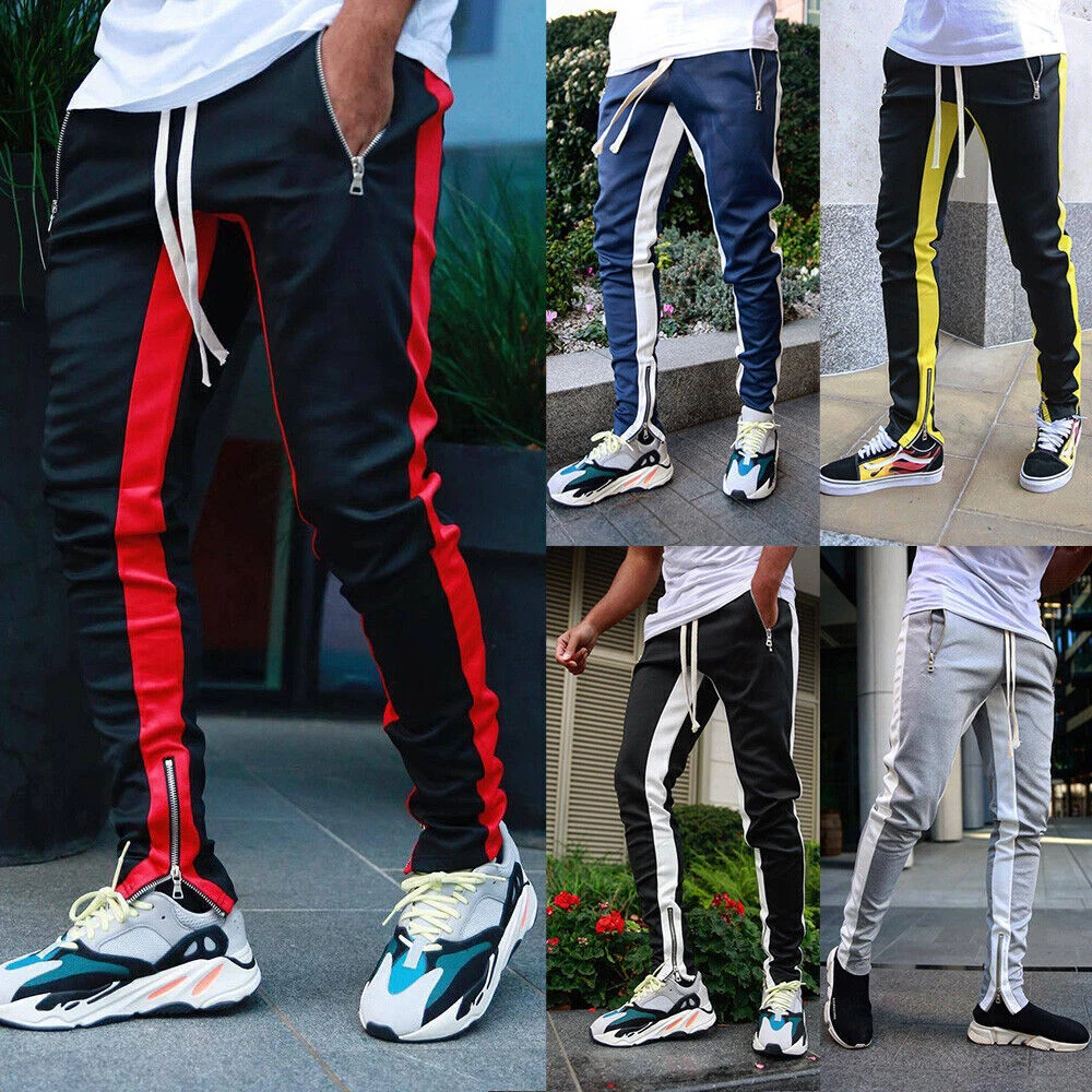 Mens Striped Joggers Tracksuit Jogging Bottoms Gym Casual Sweatpants Trousers UK
