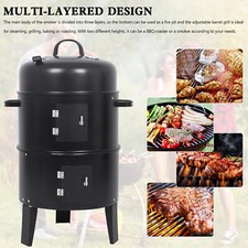 Detachable 3-in-1 Vertical Charcoal Smoker Portable BBQ Smoker Grill UK