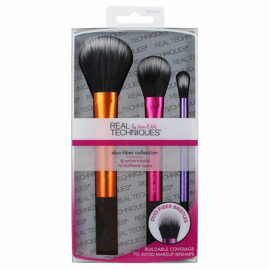 Real Techniques 3 pcs Duo Fiber Collection Makeup Brush Set Ladies UK SELLER
