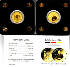 Tschad 3000 Francs G&uuml;nter Schabowski ZK SED Gold 999 &Oslash;16mm 1/500oz + Zertifikat
