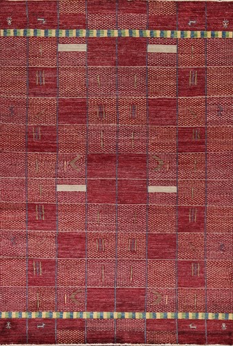 Gabbeh Geometric Contemporary Oriental Area Rug Hand-knotted Wool Carpet 6x9 ft