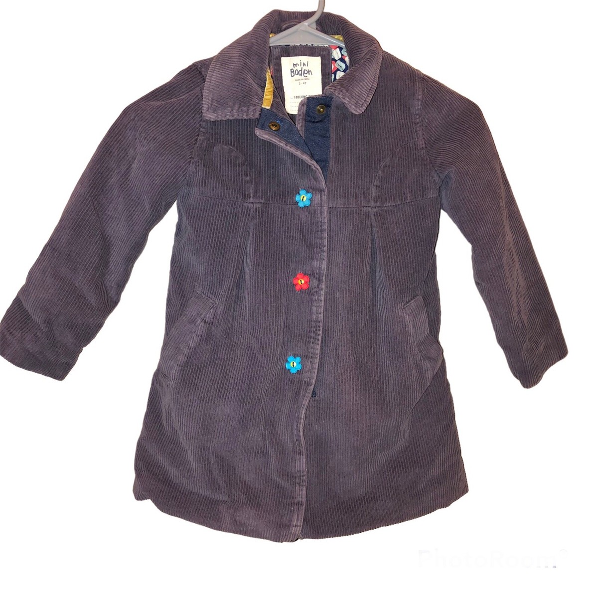 Mini Boden Corduroy Flower Button Jacket Purple 3-4Y | eBay display picture 1