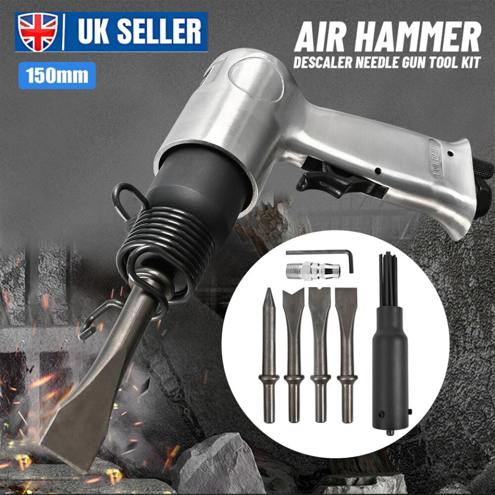Powertime Online 150mm Air Hammer Drill Gun Kit - 4 Chisels & Needle Descaler Attachment, 1/4" Inlet