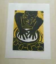 VINTAGE JEAN CHARLOT WOODCUT LINOCUT FIJI MODERNISM PORTRAIT CUBIST CUBISM RARE