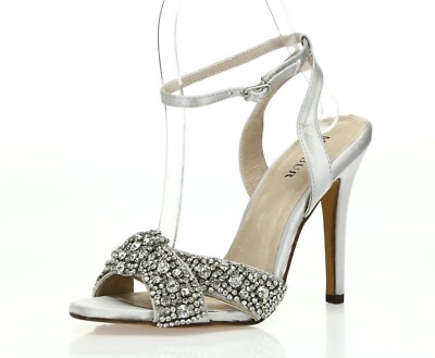 Womens MENBUR light gray w/ jewels satin ankle strap sandals sz. 36