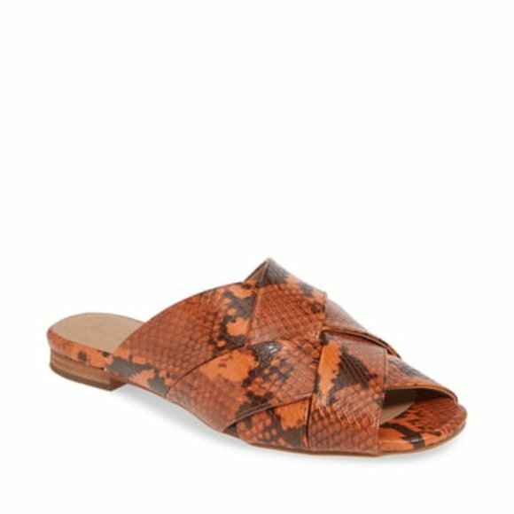 TopShop Sandals Womens 37 6.5 Orange Snake Embosed Cross Slide Hop Slippers New