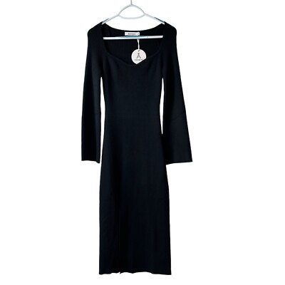 sweetheart neckline knit dress ANRABESS Bell Long Sleeve Neck Slim Fit Ribbed Sz M Black Graphic