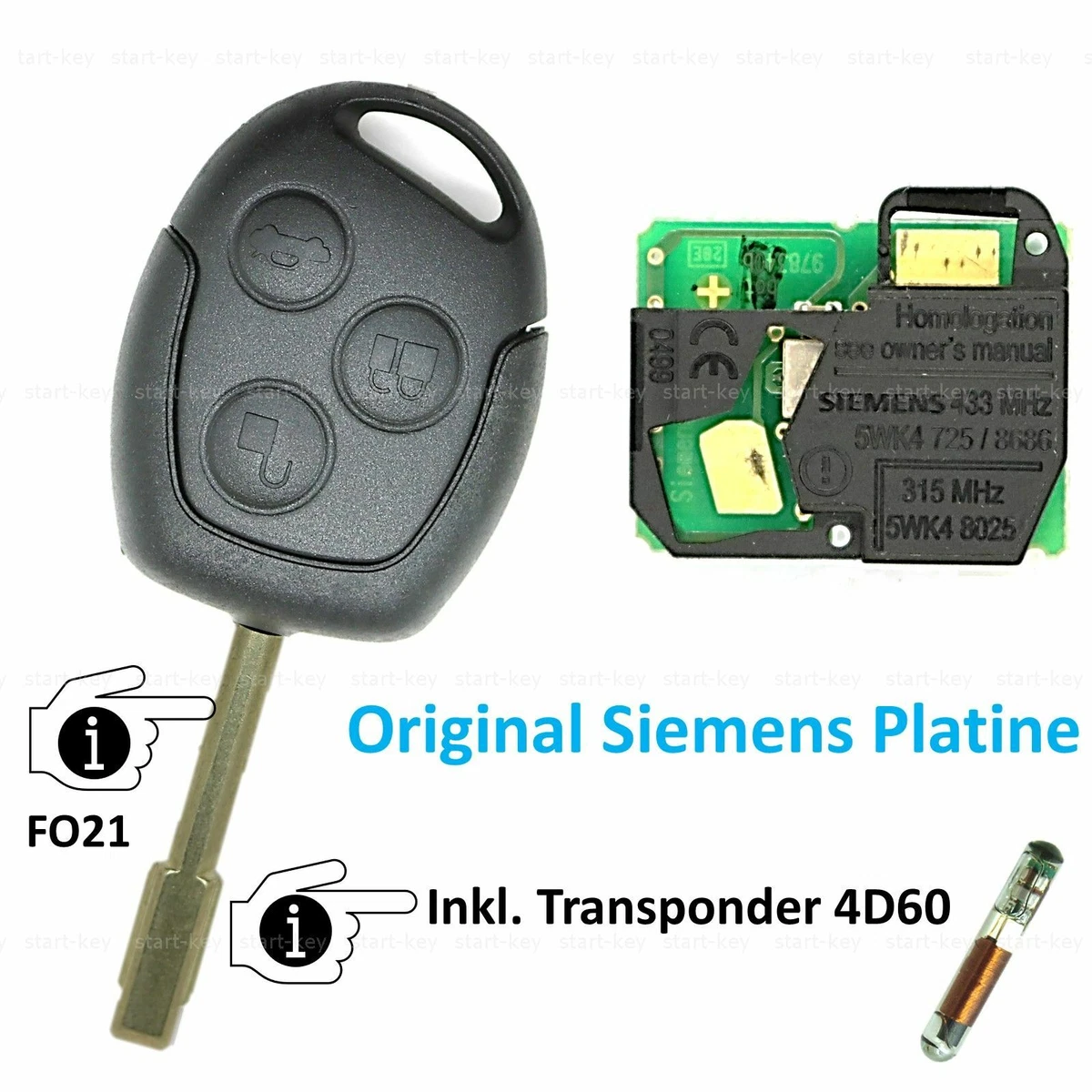 Portachiavi Telecomando Auto 433MHz Per Ford | Adatto A Mondeo, Focus, Fiesta, Fusion