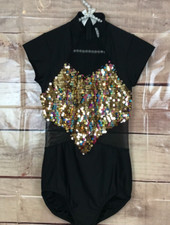 Awish Come True Women M Leotard Black Multicolor Sequin Mesh Upper Chest  Waist