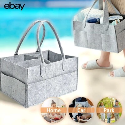 Felt Baby Diaper Organizer Caddy Changing Nappy Kids Storage Carrier Grey Bag UK
