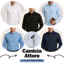 Camicia Uomo ATTORE Tinta Unita Cotone Maniche Lunghe con Tasca Regular Fit N-15