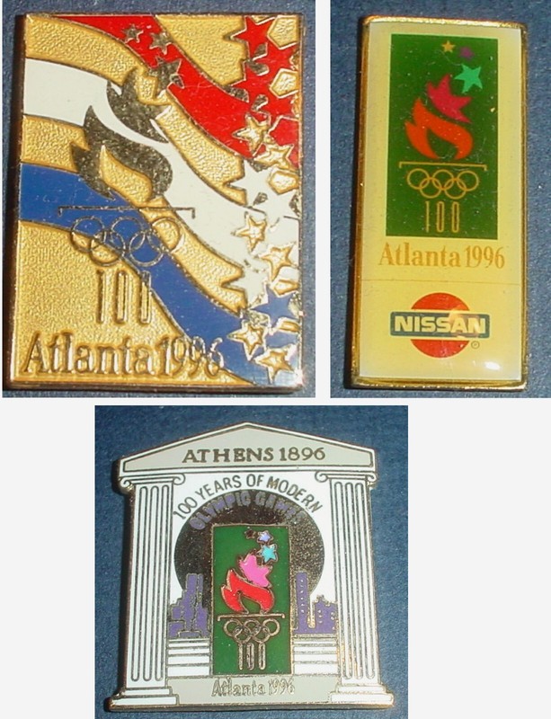 3 Enameled Pins  ATLANTA  1996 Centennial Olympic Games  100 Years/ 1 Nissan