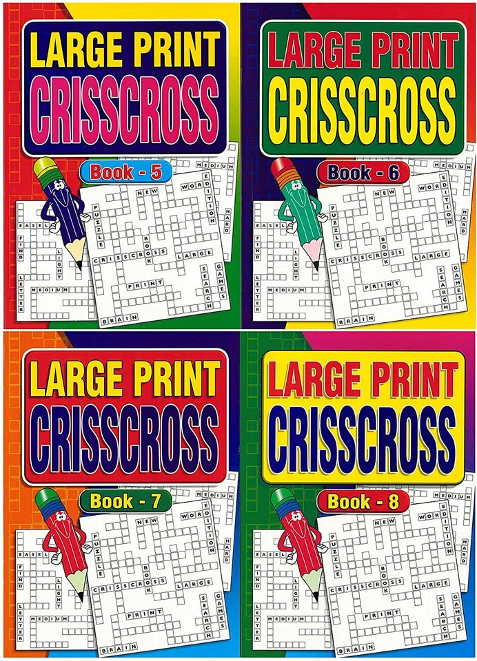 4 X LARGE PRINT ADULT CRISS CROSS PUZZLE TRAVEL BRAIN CROSSWORD A4 PAD