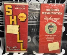 2 VTG MAPS- 1938 Shell Oregon Map & 1936 Smiling Assoc. Dealer OR & WA Hwys Map