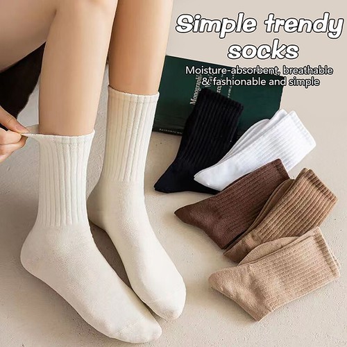Solid Color Women Socks Fashion Khaki Brown White Cotton Socks For Girls