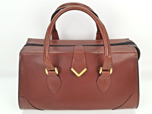 NOS Vintage Schlesinger Women's Brown Classic Saddle Leather Handbag / Case 1981 - Picture 1 of 12