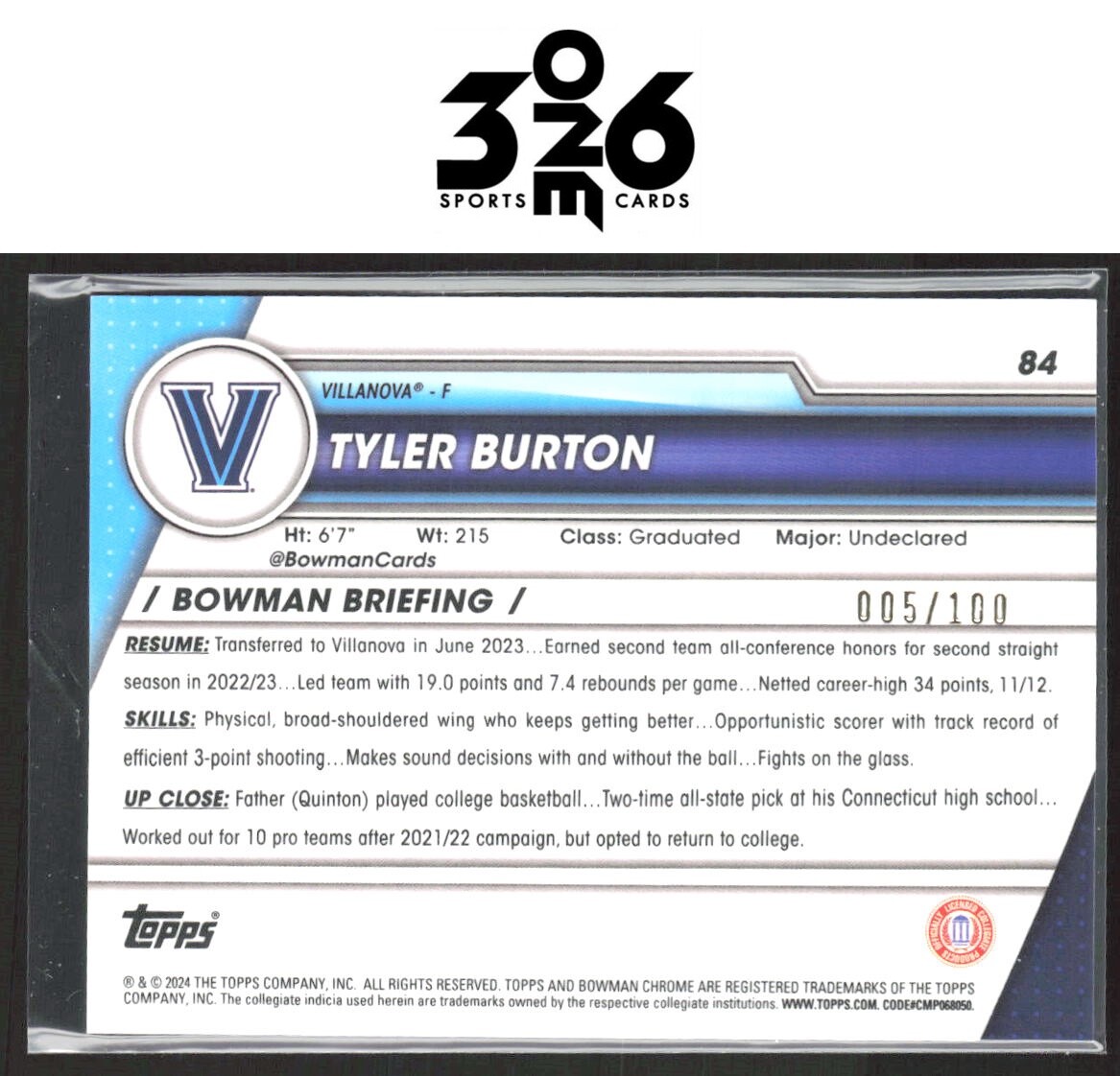 Tyler Burton 2023-24 Bowman University Chrome RayWave