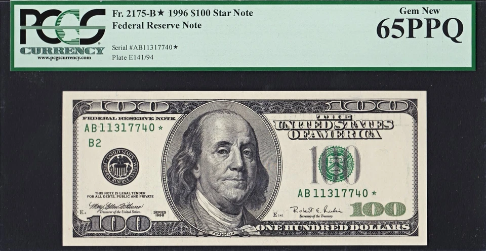 1996 Star $100 Federal Reserve Note New York PCGS 65 PPQ Gem Unc Replacement FRN - Image 2 of 4