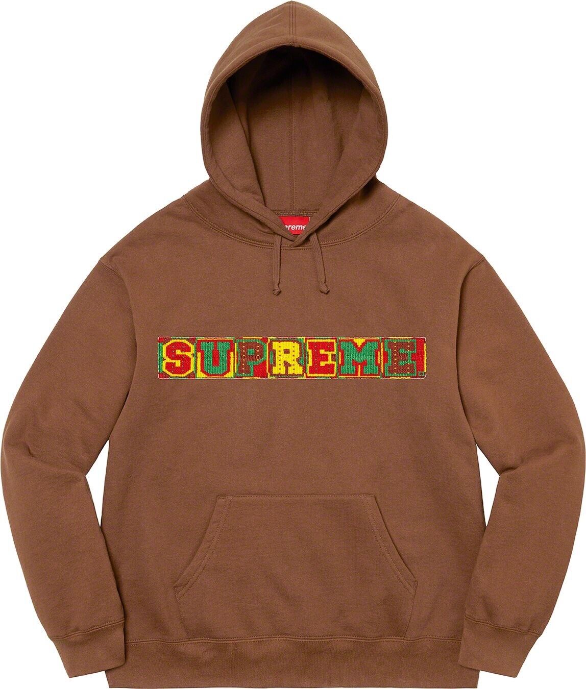 Supreme Beaded Hoodie Brown Hooded Sweatshirt SS23 Men’s Size XL Logo Appliqué