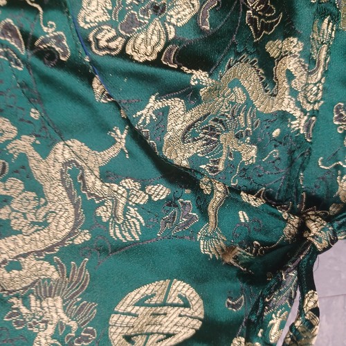 Chinese Traditional Crop Blouse Womens XXS Green Gold Dragon Asian Oriental Wrap - Picture 6 of 9