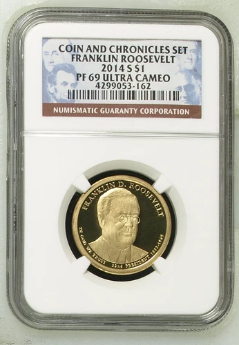 2014 S Franklin Roosevelt Coin and Chronicles Proof Dollar NGC PF69 Ultra Cameo