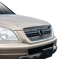 For Honda Pilot 03-05 2-Pc Silver Hairline 8x6 mm Horizontal Billet Main Grille