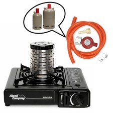 Alpen Camping Campingkocher inkl. Heizaufsatz und Gasflaschen Adapter
