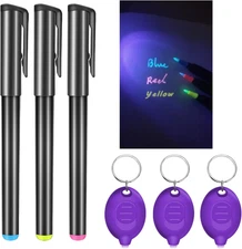 Invisible Ink Pen, Spy Pen with 3 PCS Mini UV LED Keychain Flashlight, Disappear
