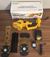 SAKERPLUS Handheld Cordless Hedge Trimmer w/ 2 Attachments (22V Li-Ion Battery)